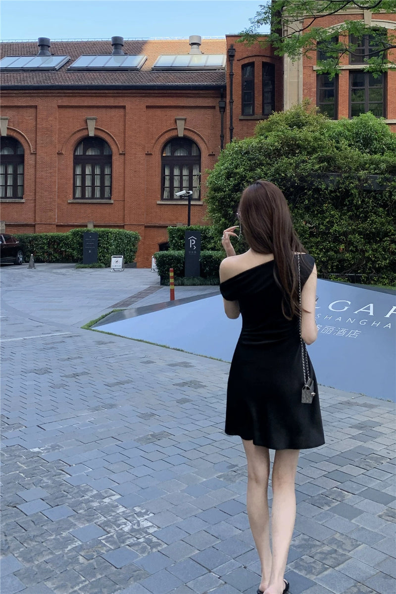 Draped One-Shoulder Fitted Dress - garment detail