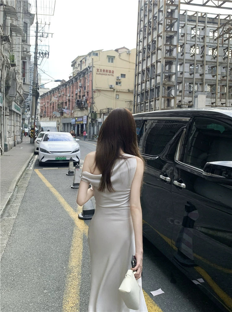 Draped One-Shoulder Fitted Dress - garment detail