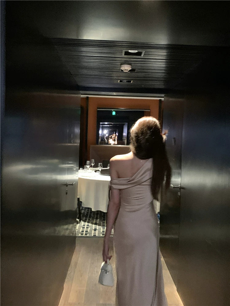 Draped One-Shoulder Fitted Dress - garment detail