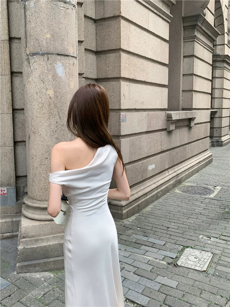 Draped One-Shoulder Fitted Dress - garment detail