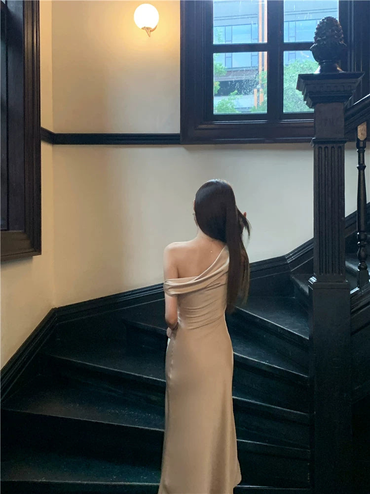 Draped One-Shoulder Fitted Dress - garment detail