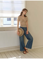 French Linen Texture V-Neck Knit Top