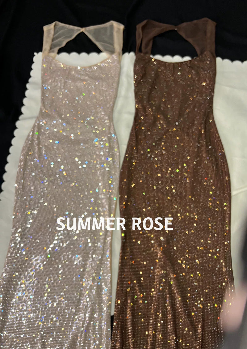 Rhinestone-Strap Fitted Maxi Dress - garment detail