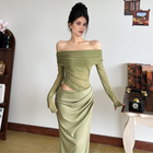 Off-Shoulder Mesh Cutout Bodycon Maxi Dress - Green