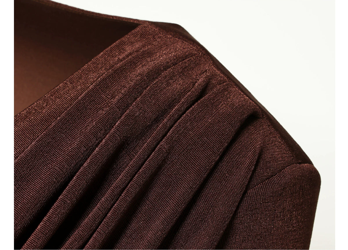 Cowl Neck Ruched Long Sleeve Mini Dress - garment detail or back view