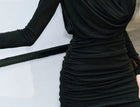 Cowl Neck Ruched Long Sleeve Mini Dress - garment detail or back view