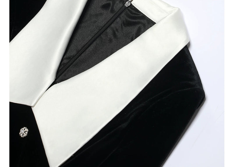 Contrast Collar Velvet Slit Maxi Dress - garment detail or back view