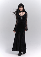 Gothic V-Neck Lace Long-Sleeve Maxi Dress - Black