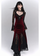 Gothic V-Neck Lace Long-Sleeve Maxi Dress - Burgundy