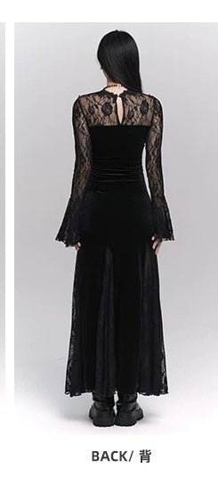 Gothic V-Neck Lace Long-Sleeve Maxi Dress - garment detail