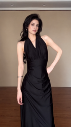 Convertible Ruched Evening Maxi Dress - Black