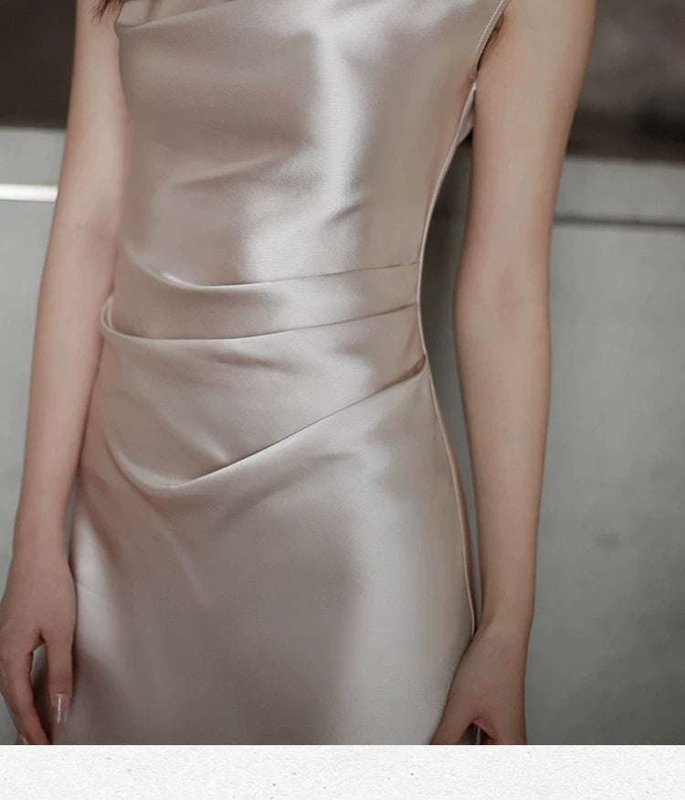 Draped Cowl-Neck Sleeveless Mermaid Maxi Dress - garment detail