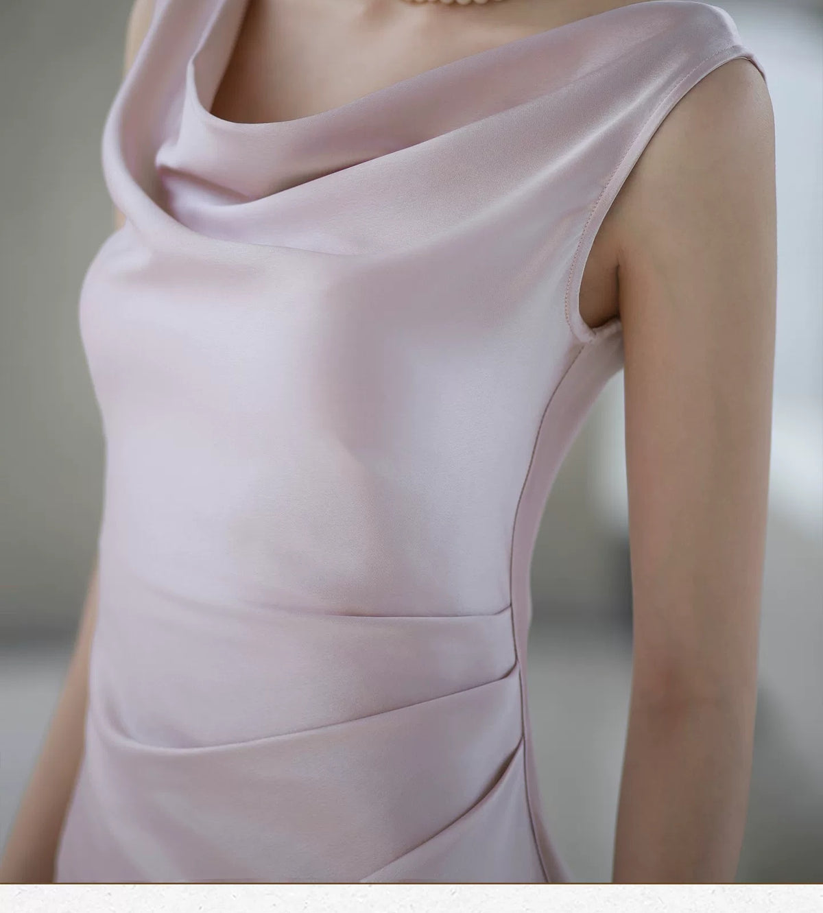 Draped Cowl-Neck Sleeveless Mermaid Maxi Dress - garment detail