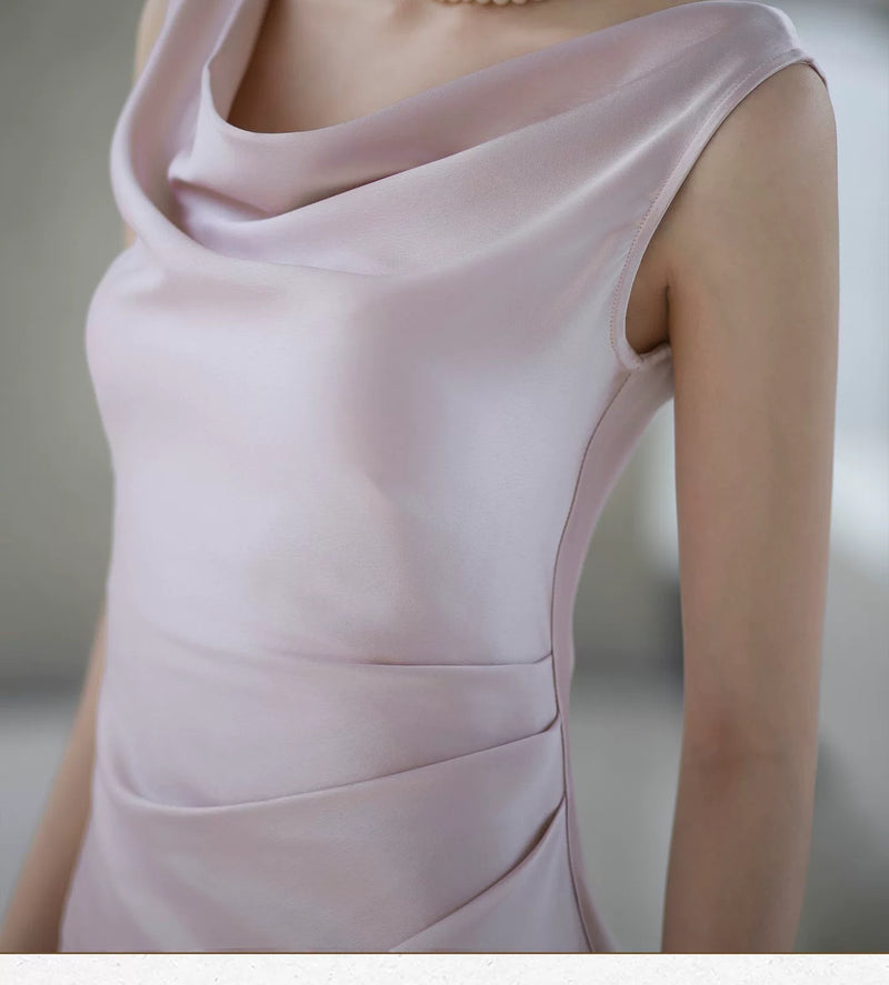 Draped Cowl-Neck Sleeveless Mermaid Maxi Dress - garment detail