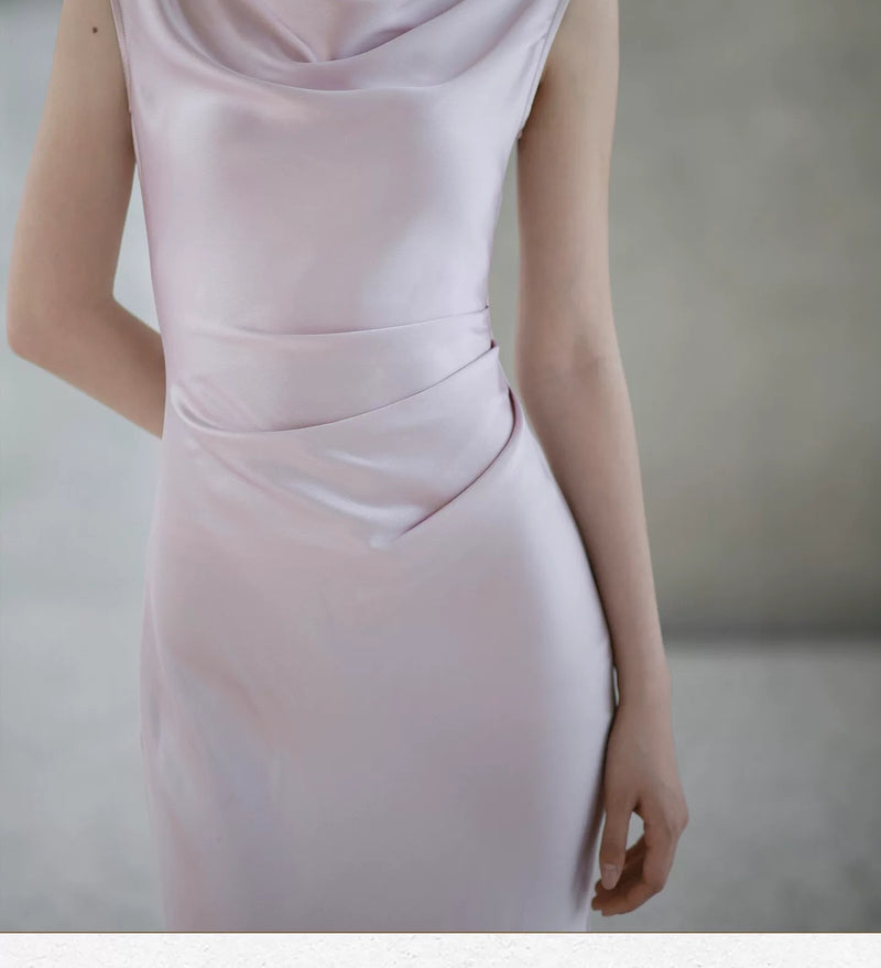 Draped Cowl-Neck Sleeveless Mermaid Maxi Dress - garment detail