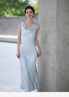 Draped Cowl-Neck Sleeveless Mermaid Maxi Dress - Ice Blue