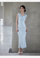Draped Cowl-Neck Sleeveless Mermaid Maxi Dress - Ice Blue