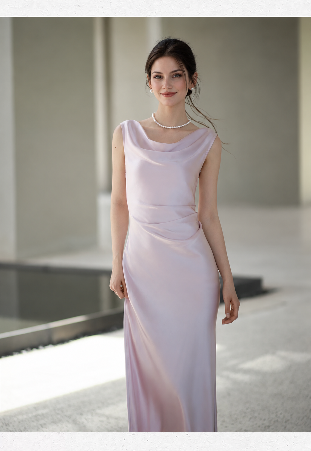 Draped Cowl-Neck Sleeveless Mermaid Maxi Dress - Pink