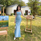 Blue Cowl-Neck Ruched Strap Maxi Dress - Blue