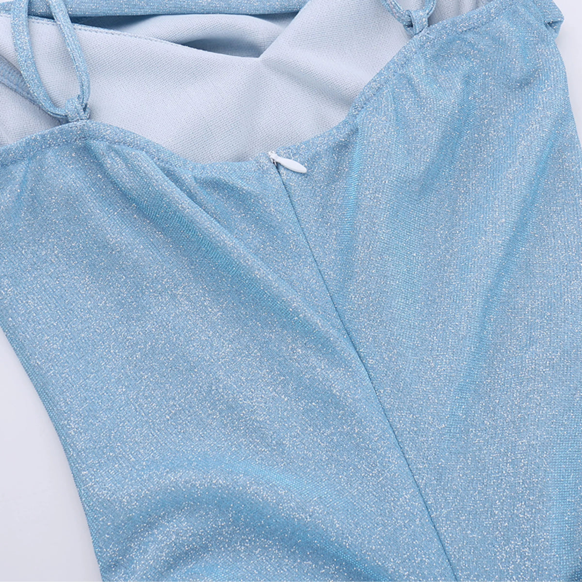 Blue Cowl-Neck Ruched Strap Maxi Dress - garment detail