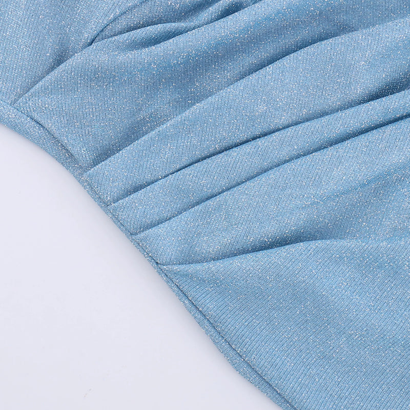 Blue Cowl-Neck Ruched Strap Maxi Dress - garment detail