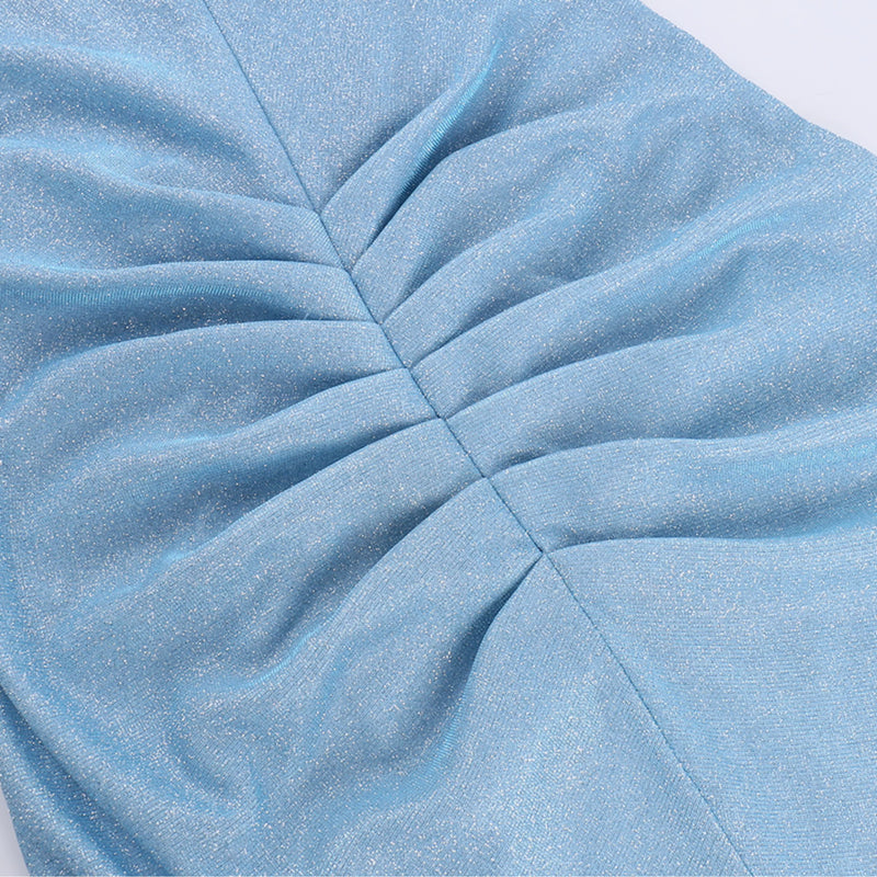 Blue Cowl-Neck Ruched Strap Maxi Dress - garment detail