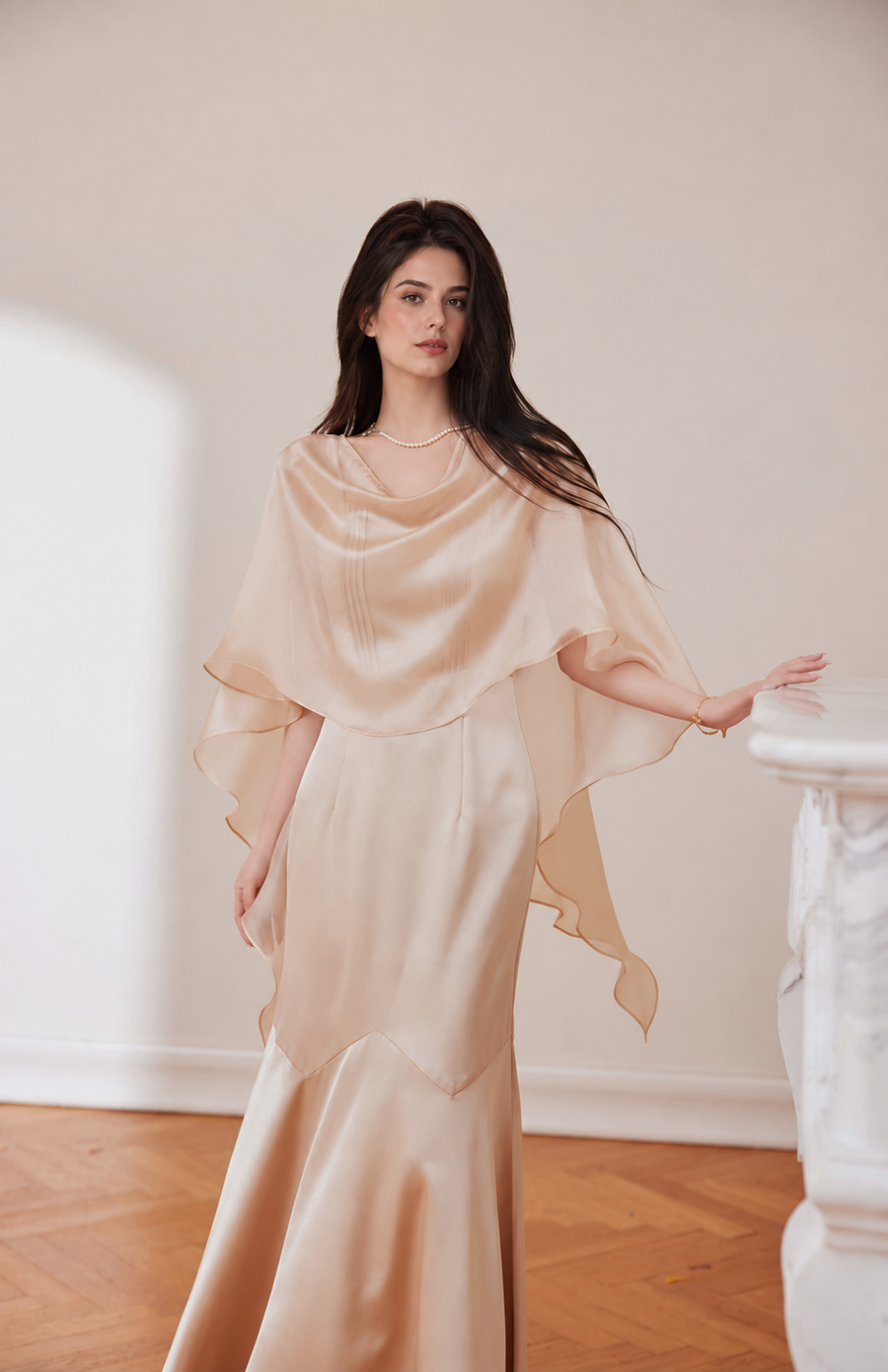 Mermaid Slip Dress with Matching Sheer Overlay