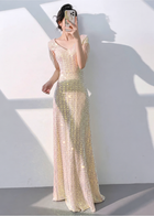 Iridescent Gold Beaded Tassel Maxi Dress - Iridescent Gold