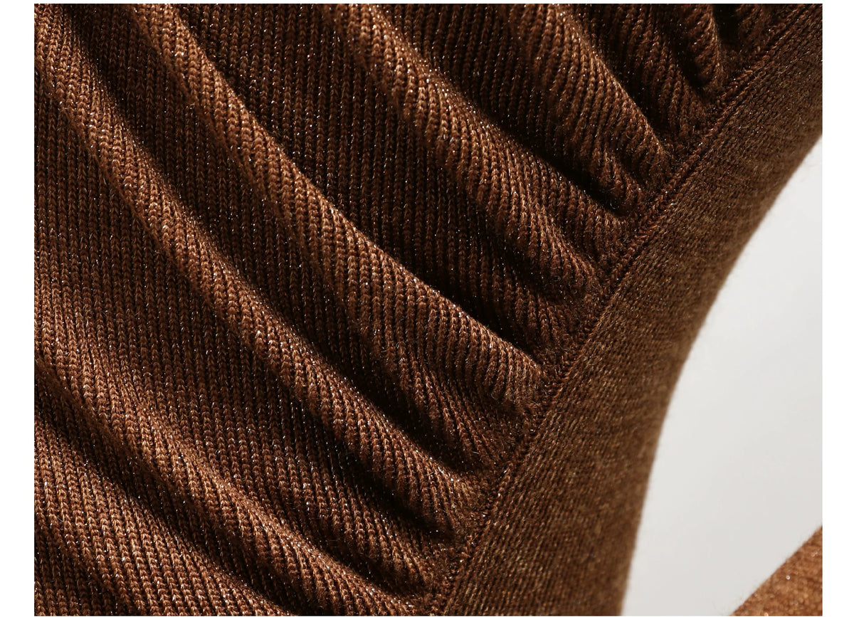 Metallic Knit Ruched Long Sleeve Maxi Dress - garment detail or back view