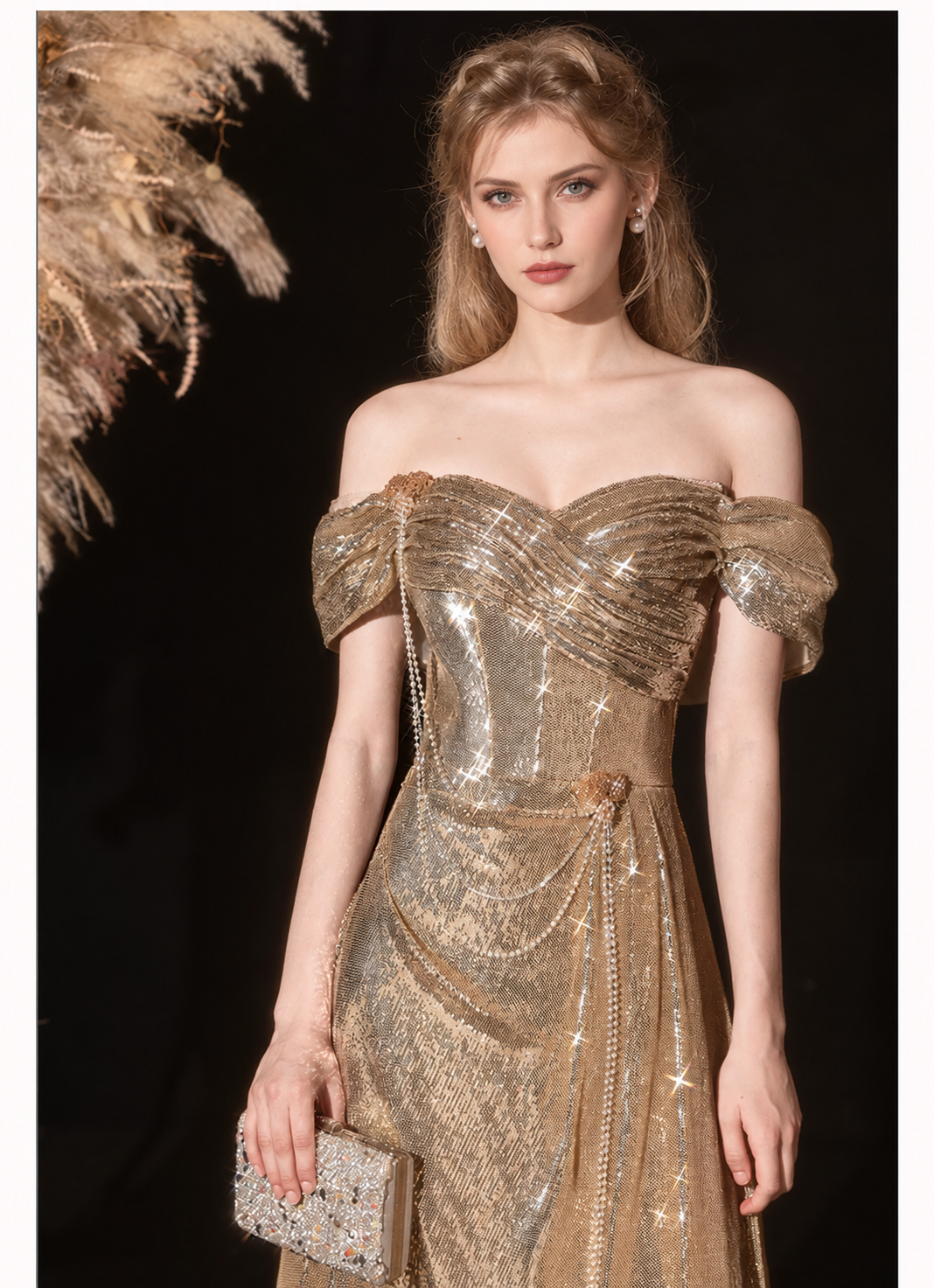 Gold Off-Shoulder Corset Mermaid Maxi Dress - Gold