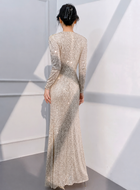 Apricot Silver Sequin Long-Sleeve Mermaid Maxi Dress - Apricot Silver