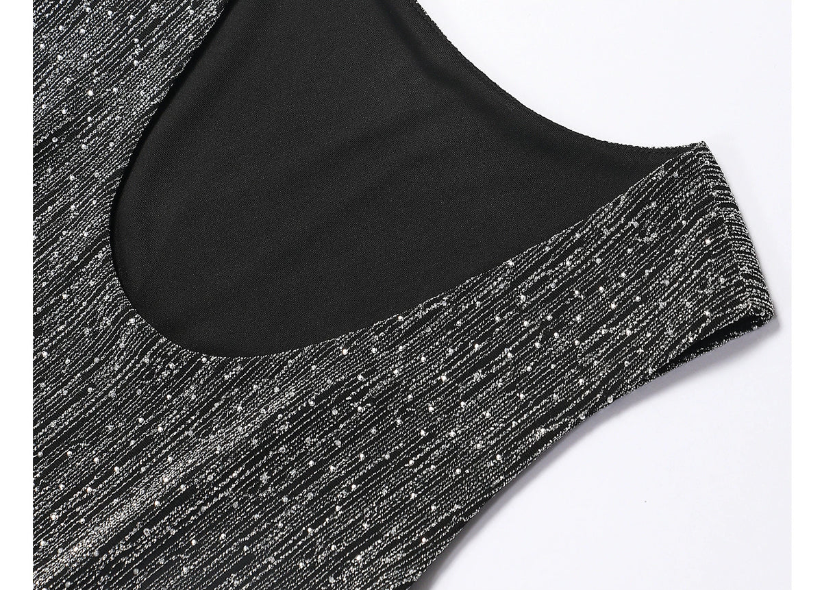 Embellished Metallic Sleeveless Mermaid Maxi Dress - garment detail or back view