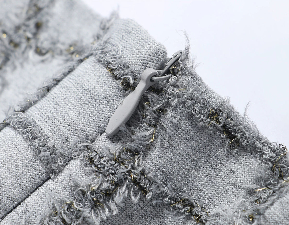 Sleeveless Textured Fringe Bodycon Mini Dress - garment detail