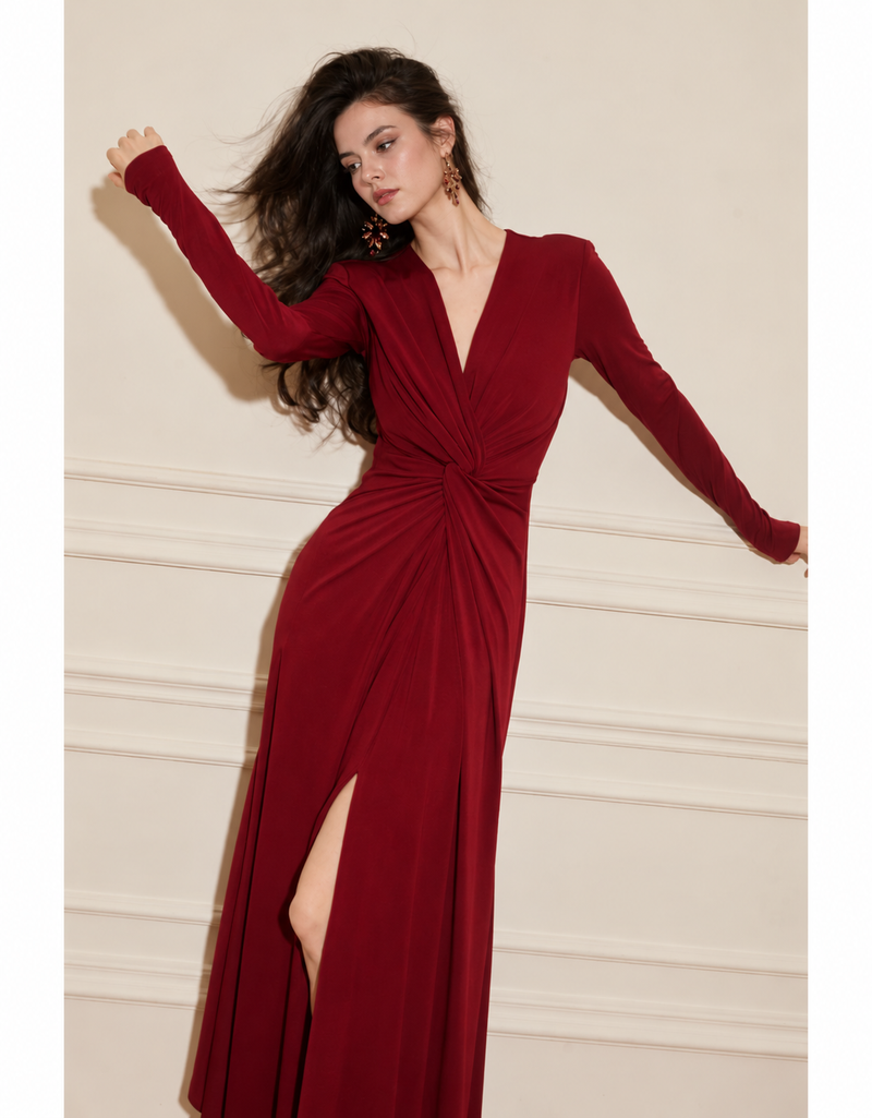 Red Fitted Evening Maxi Dress - Tango Red