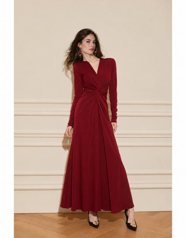 Red Fitted Evening Maxi Dress - Tango Red
