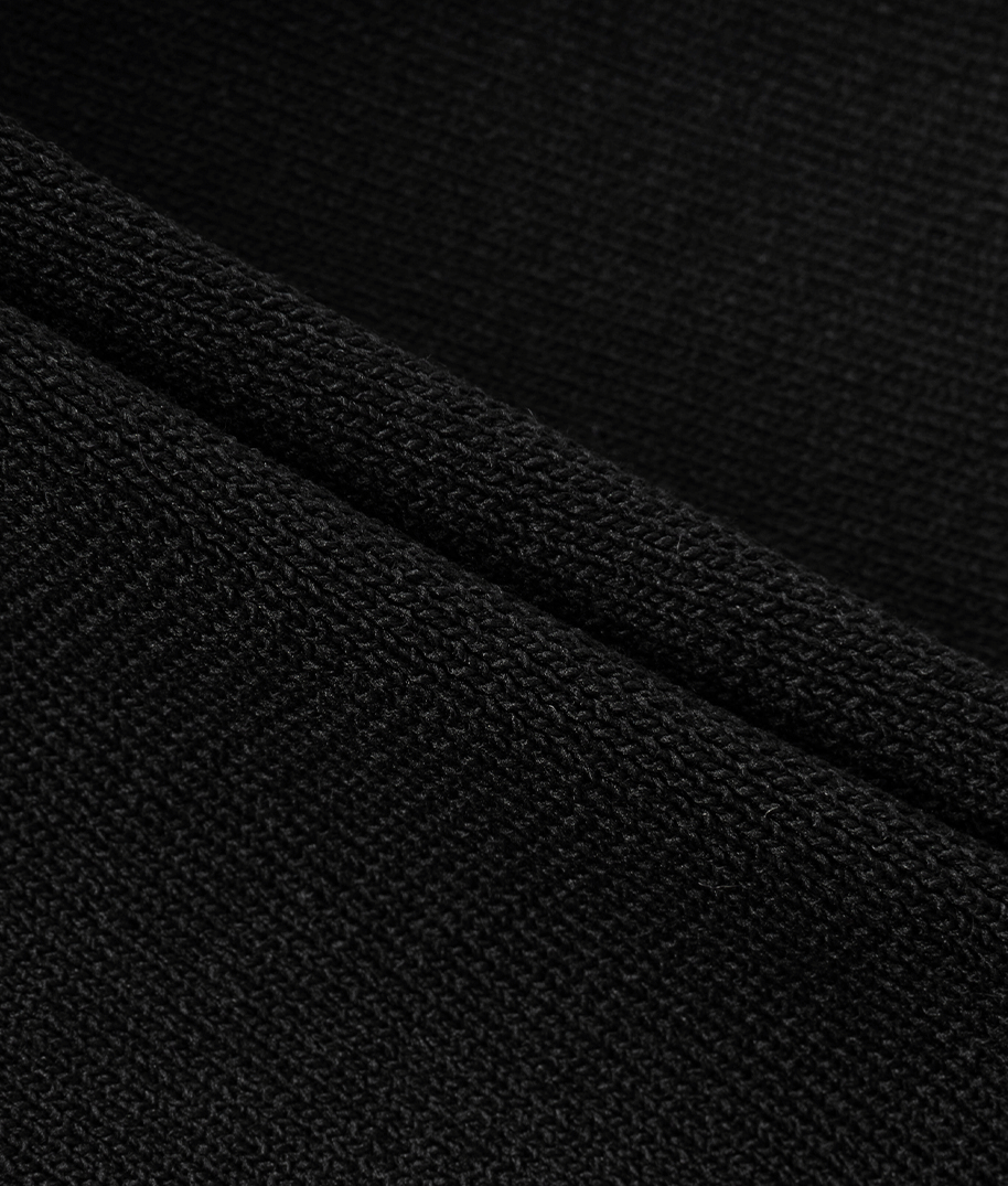 Contrast-Collar Crochet A-Line Midi Dress, Black, fabric