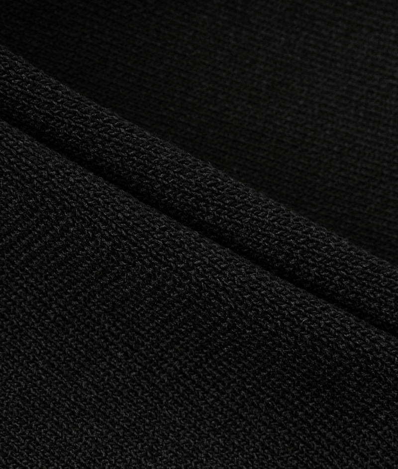 Contrast-Collar Crochet A-Line Midi Dress, Black, fabric