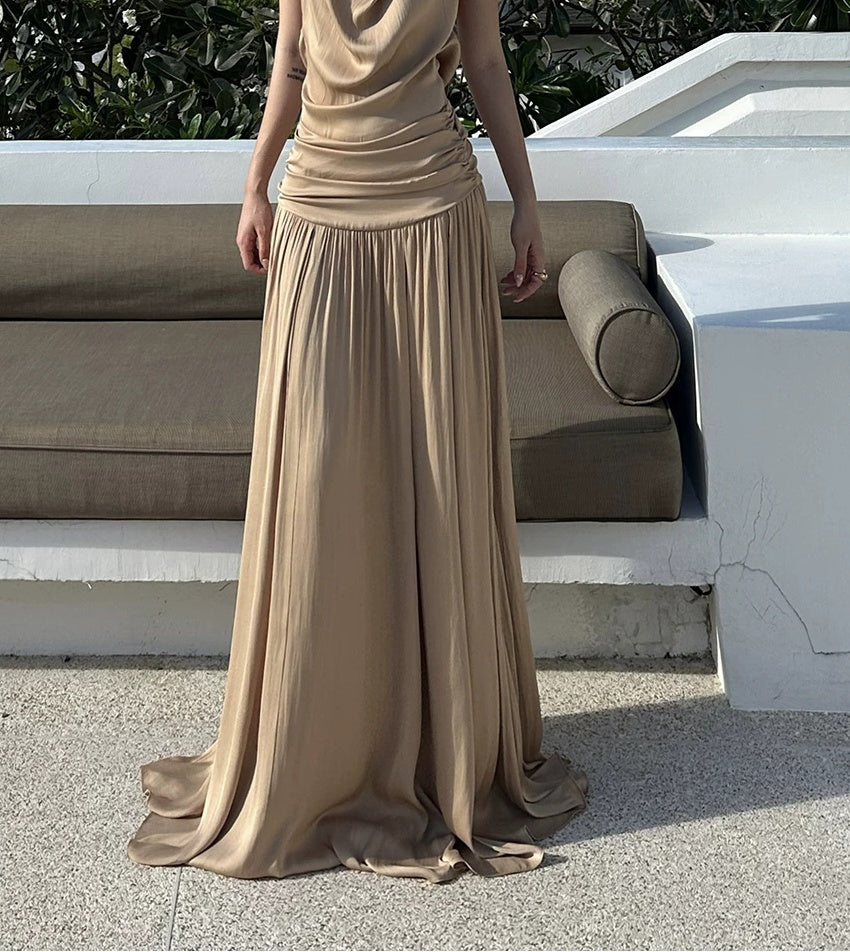 Apricot Cowl-Halter Open-Back Evening Dress - garment detail