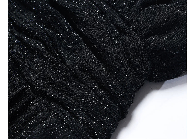 Metallic Stripe Halter Pleated Maxi Dress - garment detail or back view