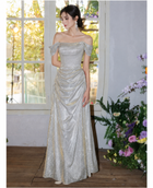Champagne Sequin Off-Shoulder Ruched Maxi Dress - Champagne Gold / Style A