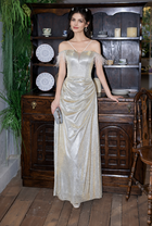Champagne Sequin Off-Shoulder Ruched Maxi Dress - Champagne Gold / Style B