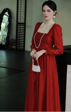 Red Square-Neck Long-Sleeve Ruched Maxi Dress - Red
