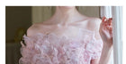 Pink Floral-Applique Short-Sleeve Tulle Maxi Dress - garment detail