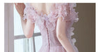 Pink Floral-Applique Short-Sleeve Tulle Maxi Dress - garment detail
