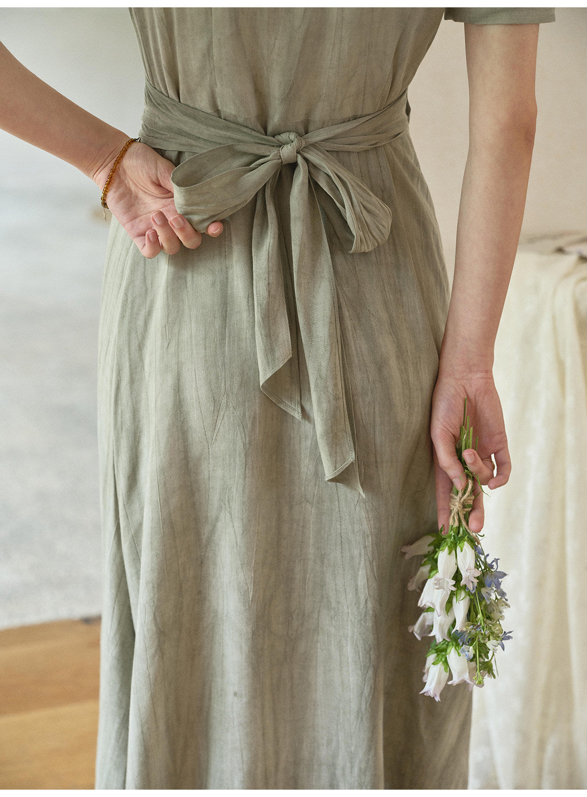 French Tie-Dye Wrap V-Neck Midi Dress