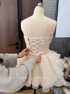 Pink Floral Corset Ruffle Mini Dress - garment detail