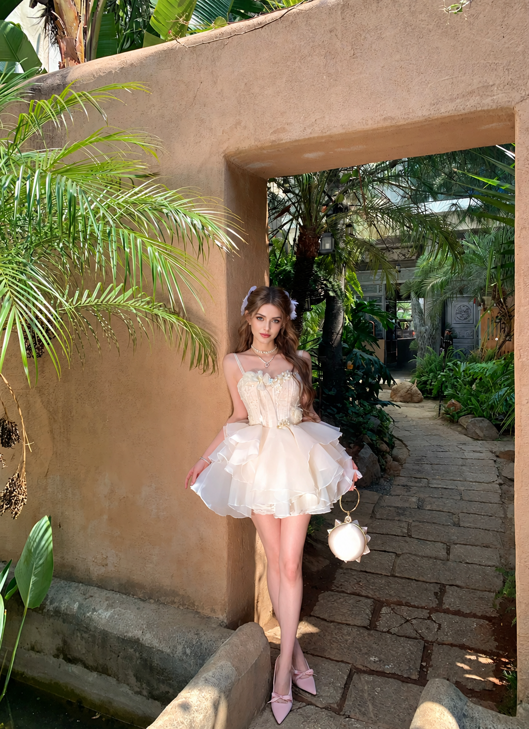 Pink Floral Corset Ruffle Mini Dress - Gradient Pink
