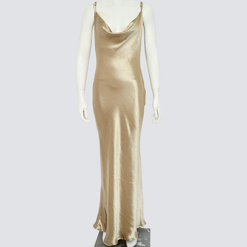 Women's Spaghetti-Strap Satin Maxi Evening Dress - Gold