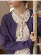 French Retro Textured Floral Knit T-Shirt Women Short Sleeve Lace Trim Neck Top