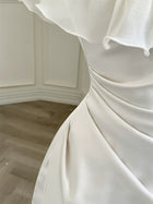 Ivory Ruffle-Neck Satin Mermaid Evening Dress - garment detail